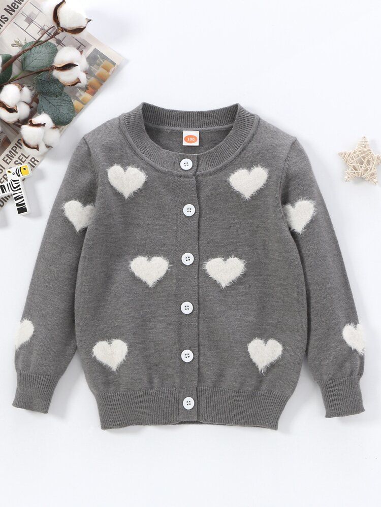 Toddler Girls Heart Pattern Button Front Cardigan | SHEIN