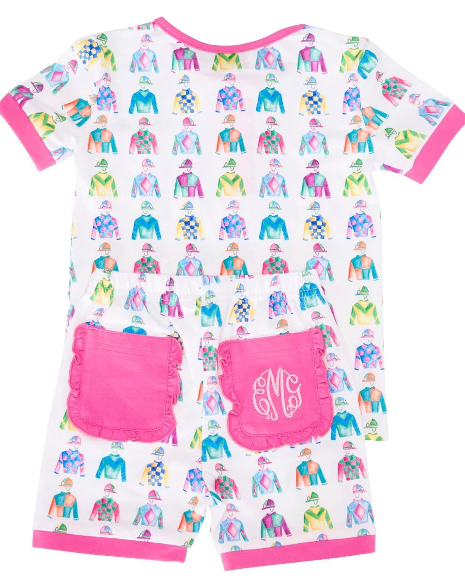 Jockey Silks Pajama Set with Pink Trim | Smockingbird Kids