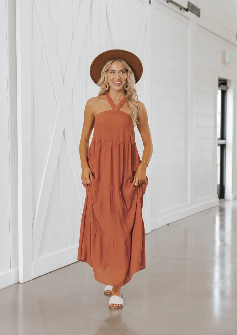 Brick Halter Tiered Maxi Dress | Magnolia Boutique