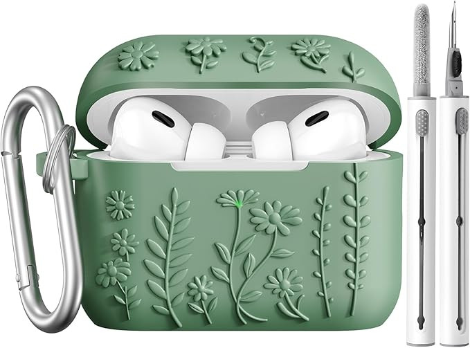 AIRSPO Airpod Pro 2nd Generation Case, 3D Floral Embossed Soft Silicone Protective Cover with Cle... | Amazon (US)