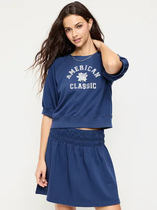 Short-Sleeve Cropped Raglan Sweatshirt | Old Navy (US)