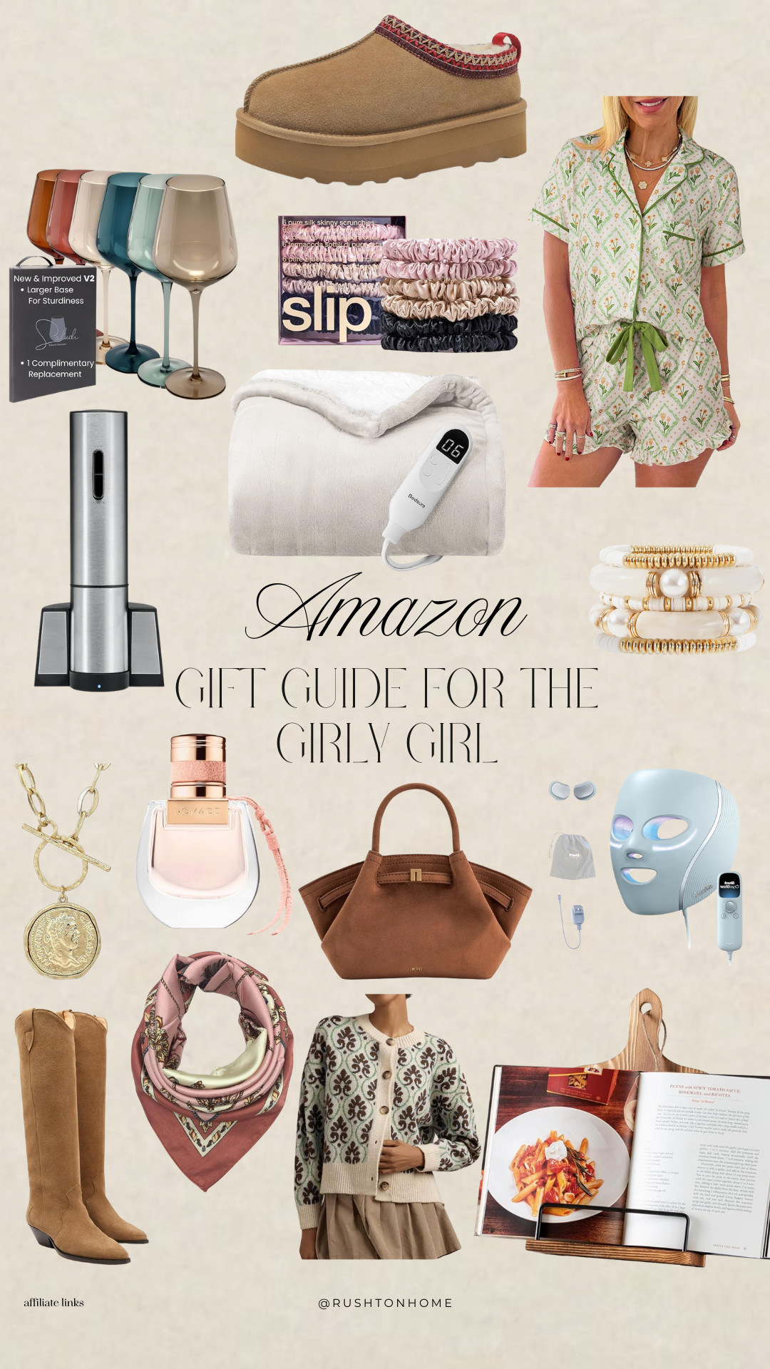 Amazon girly girl gifts, feminine gift ideas, silk scrunchies slip dupe, amazon pajamas set, wine glasses colored, cozy heated blanket, ugg slipper dupes, jewelry bracelets stack, luxury beauty gifts amazon, perfume gifts for her, chic home decor gifts, LED mask amazon, fashion gifts amazon, cute handbag amazon, pink aesthetic gifts 

 #LTKGiftGuide #LTKHoliday #LTKSeasonal