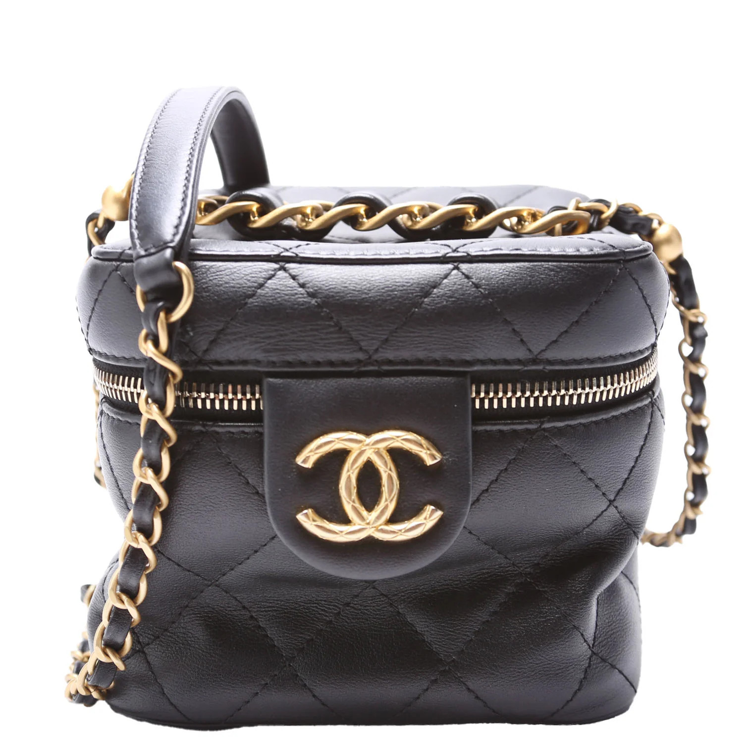 CC Vanity Case With Chain Small RFID Black | Keeks Designer Handbags