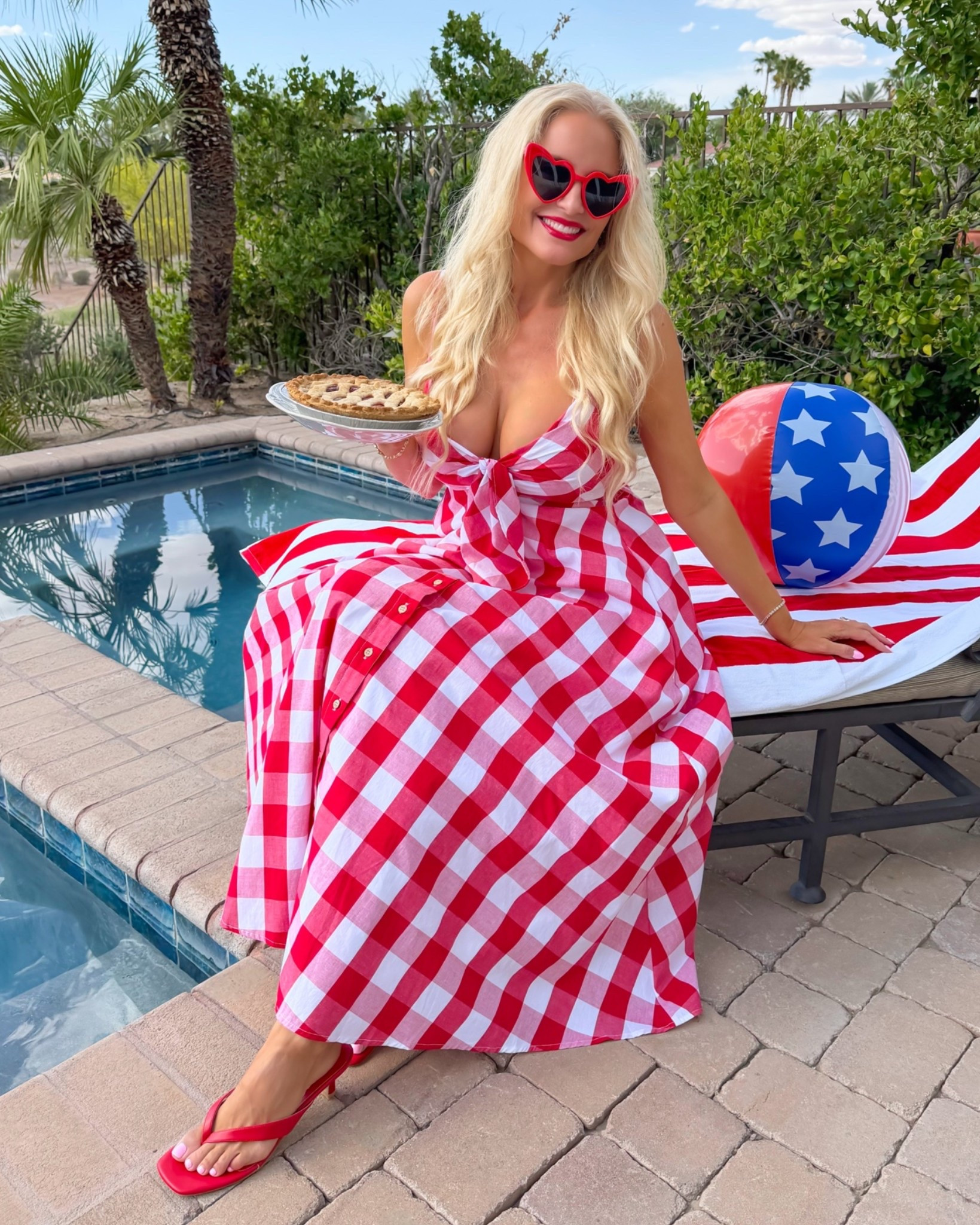 Happy Memorial Day! This outfit would be so adorable for July 4th too! Use code LOVINGLIFE40 for 40% off my dress, sandals & earrings plus everything at Vici until 5/25! 😘💕

July 4th outfit, Independence Day outfit, red white and blue, red gingham, gingham dress, summer outfit, BBQ outfit, barbecue outfit, summer style