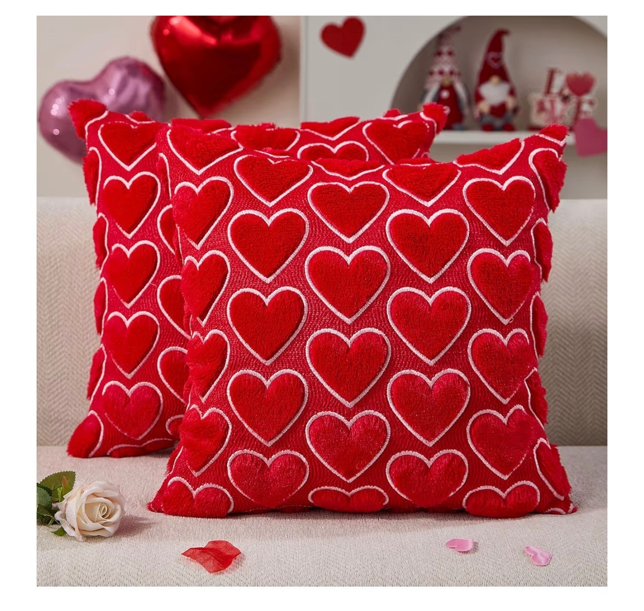 DFXSZ Valentines Pillow Covers 18x18 inch Set of 2 Valentines Day Decoration Pink Embroidery Red Heart Soft Plush Faux Fur Jacquard Throw Pillows for Bedroom Sofa Holiday Home Decor PTK074A18

#LTKWedding #LTKHome #LTKSeasonal