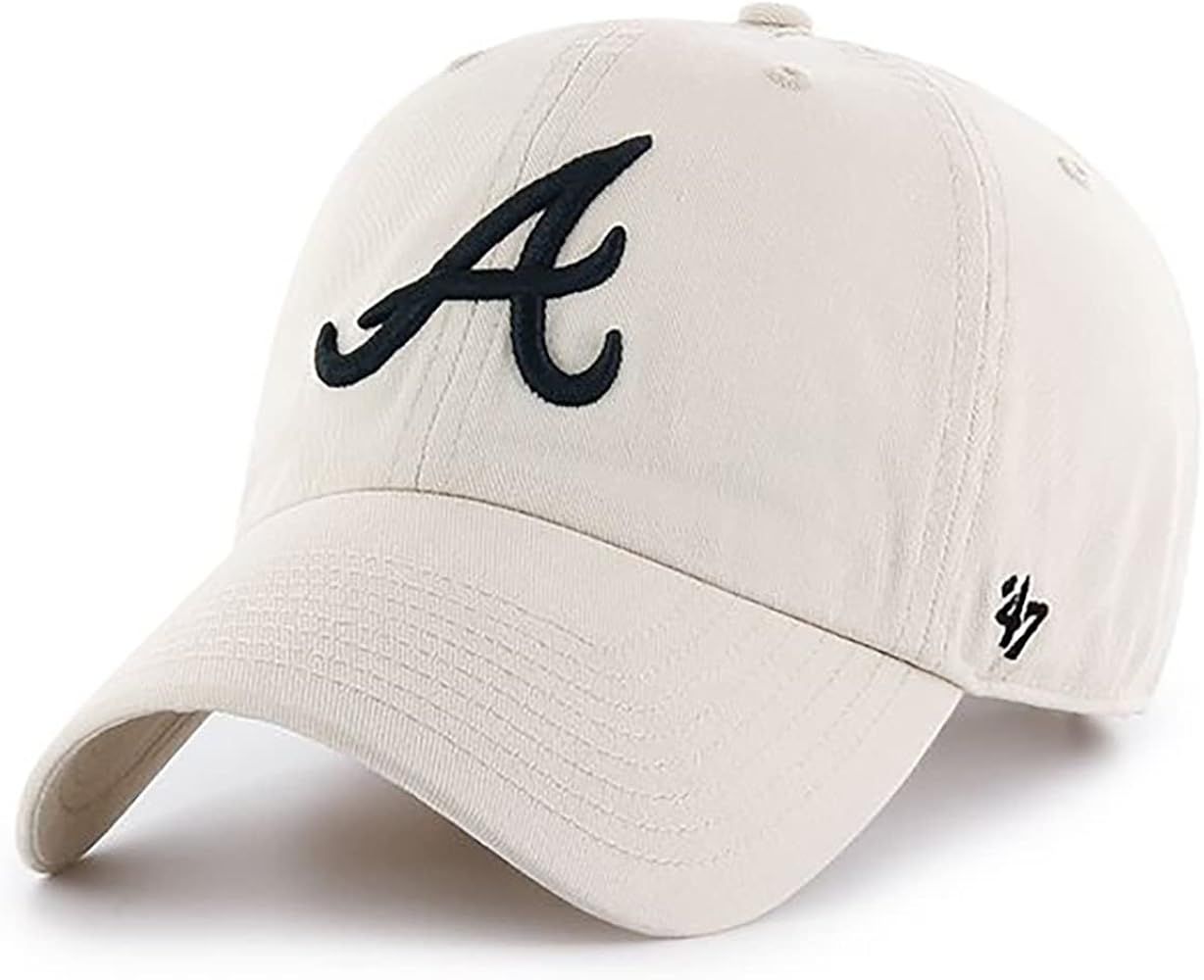 '47 Atlanta Braves Natural Clean Up Adjustable Hat, Adult One Size Fits All Off-White | Amazon (US)