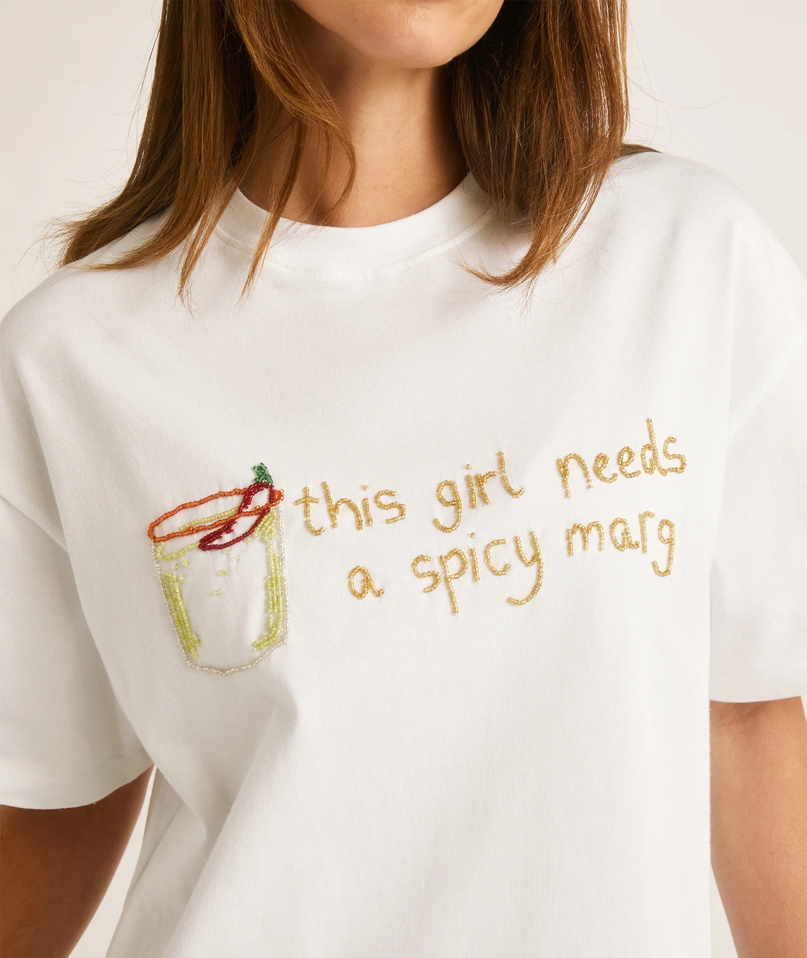 This Girl Needs a Spicy Marg Beaded Tee - White | Six Stories