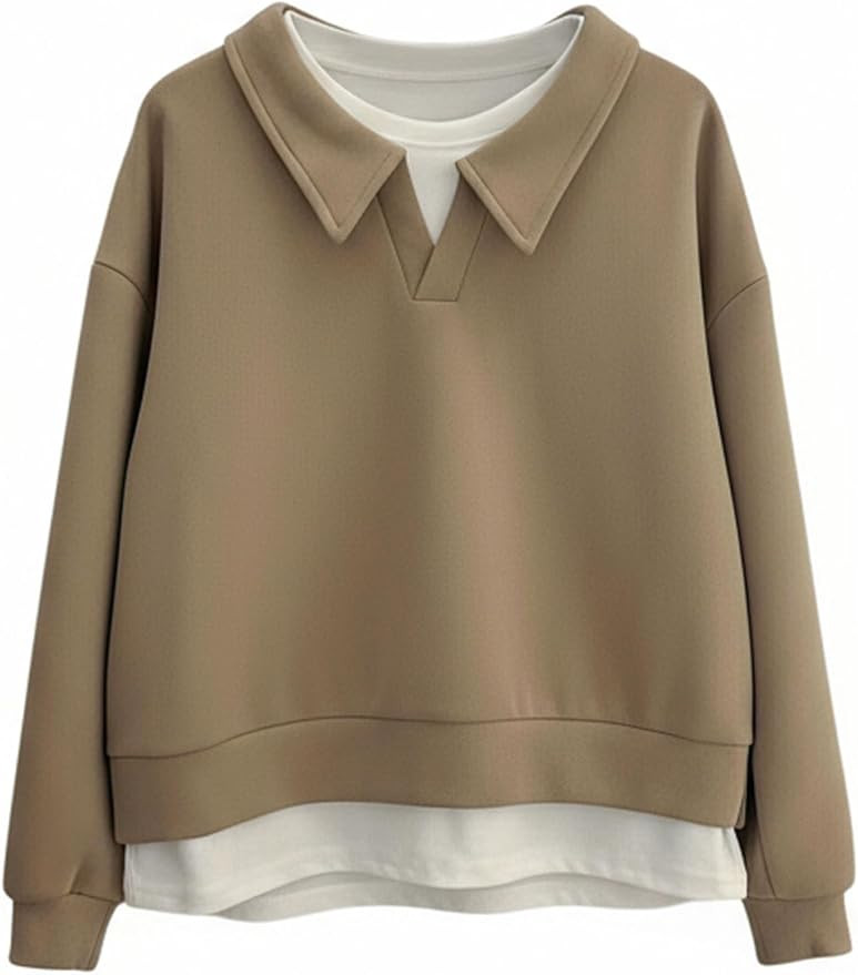 Verdusa Women's Preppy 2 In1 Pullover Sweatshirts Lightweight Colorblock Collared Tops Graduation... | Amazon (US)