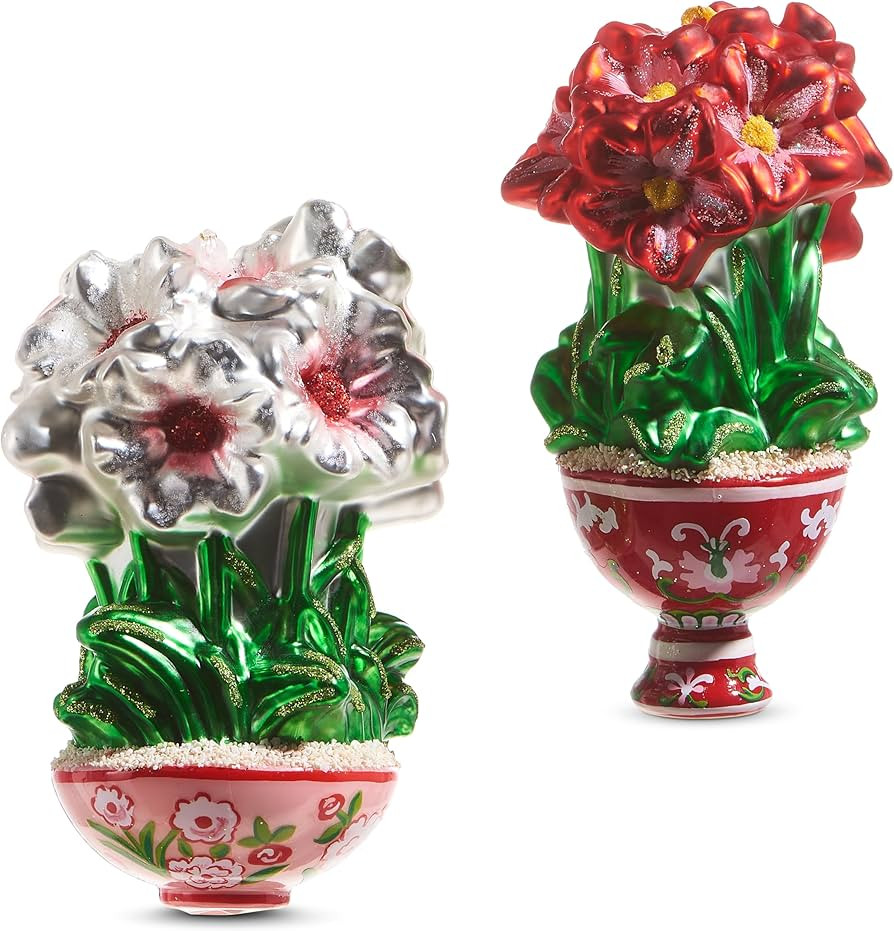 Raz Imports 2023 Charming Holiday 5" Potted Amaryllis Ornament, Asst of 2 | Amazon (US)