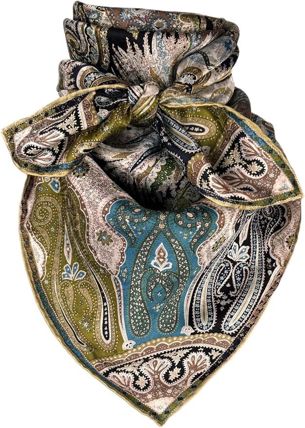 100% Silk Cowboy Bandana Wild Rag Paisley Print Scarf 34.5" | Amazon (US)