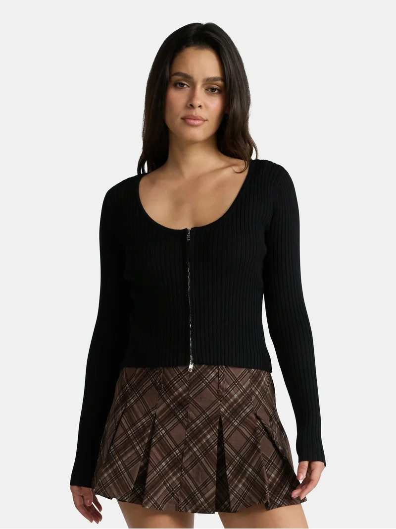 Madden NYC Women’s Zip Top with Long Sleeves, Sizes XXS-2XL | Walmart (US)