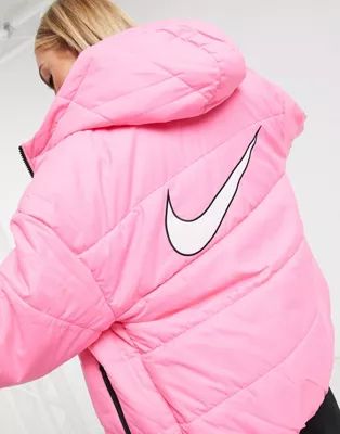 Nike padded jacket with back swoosh in pink | ASOS (Global)