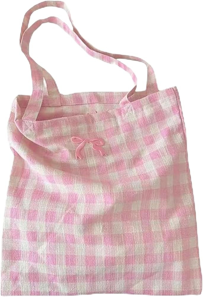 Checkered Tote Bag Canvas Tote Bag Gingham Y2k Bag Cute Tote Bag Preppy Stuff Beach Tote Bag Summ... | Amazon (US)
