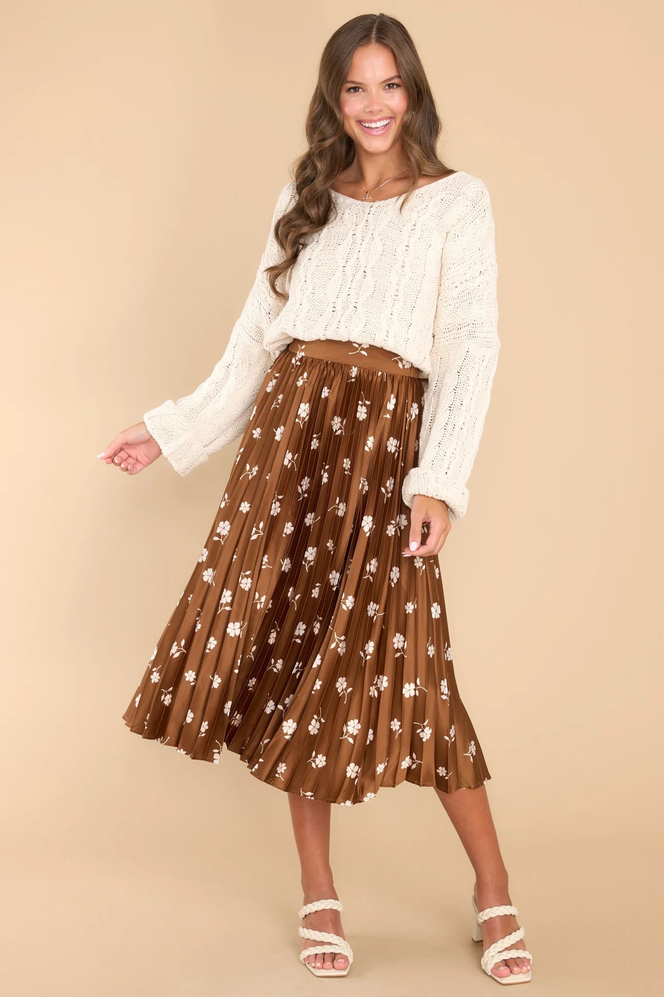 It's All A Dream Brown Floral Midi Skirt | Red Dress 