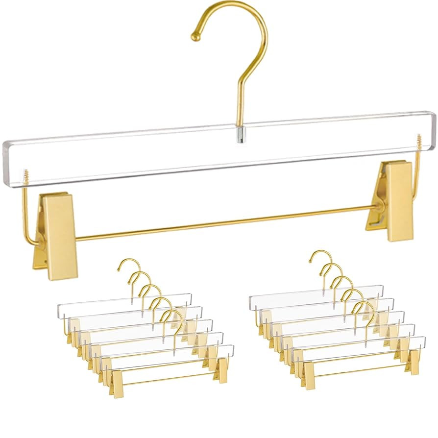 Besser 10 Pack Gold Acrylic Hangers,Clear Hanger with Gold Hook,Luxurious Skirt Pants Hangers Cli... | Amazon (US)