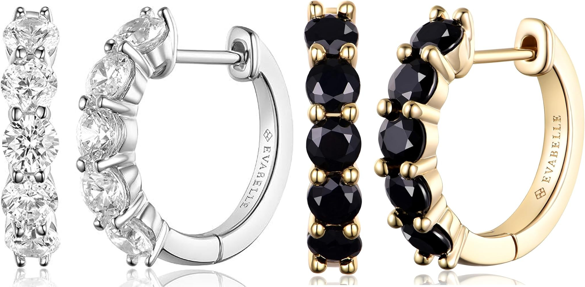 Evabelle 2 Pieces Gold Hoop Earrings for Women 14K Real Gold Plated Silver Huggie Hoop Earring Di... | Amazon (US)