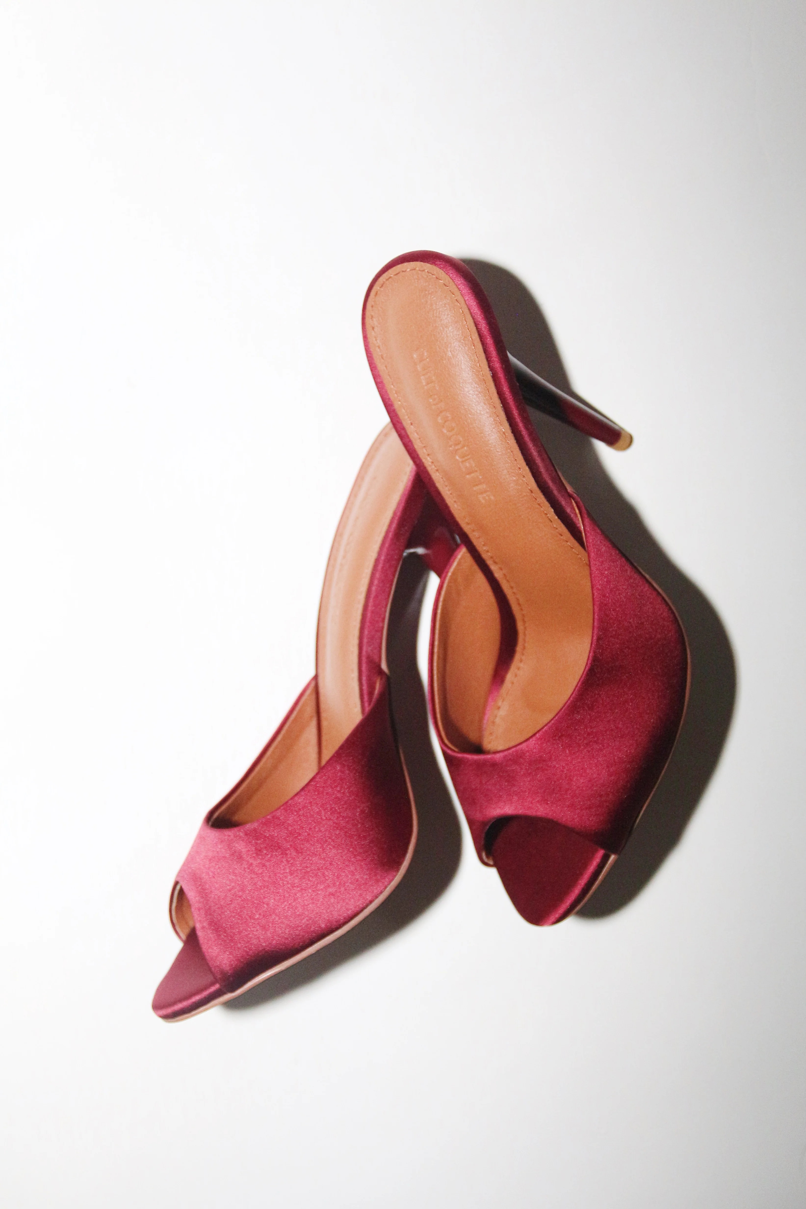 Ford Bordeaux Satin Open Toe Mules | CULT OF COQUETTE