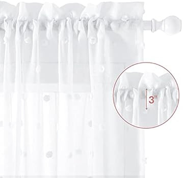 HOMEIDEAS White Sheer Curtains 52 X 96 Inch Length White Pom Pom 2 Panels Voile Pocket Window Curtai | Amazon (US)