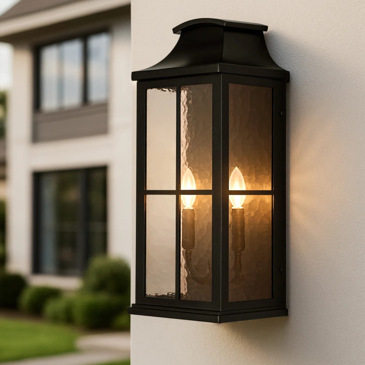 20” Matte Black Outdoor Wall Sconce With Ripple Glass, Hardwired Weatherproof Exterior Light, E... | Wayfair North America