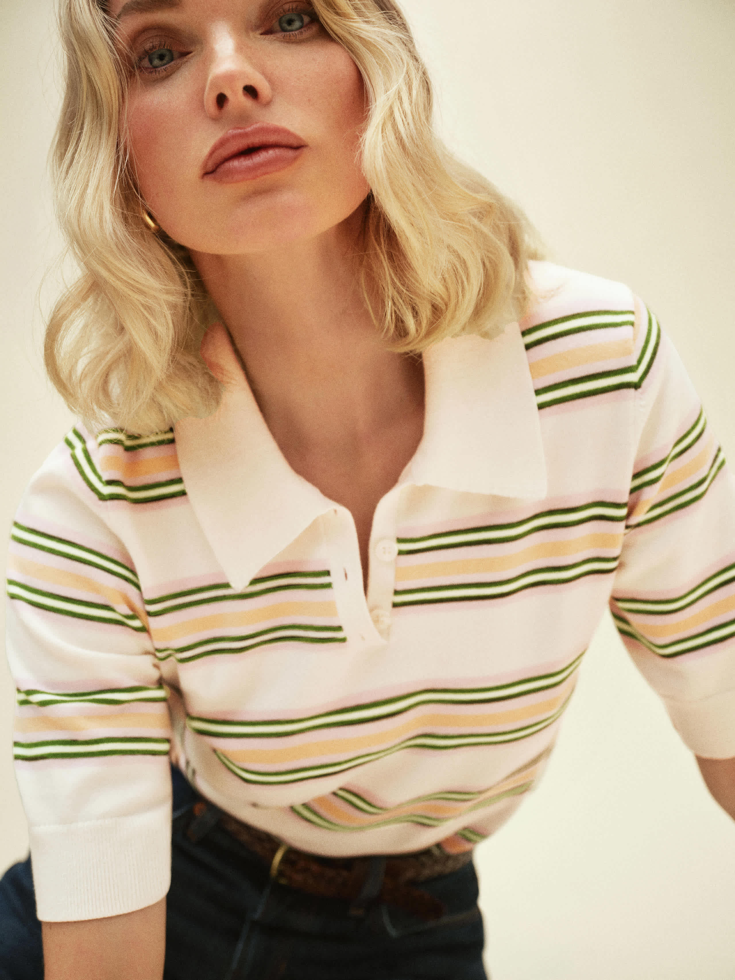 Reformation Campbell Cotton Polo Sweater Ivory XL | Reformation (Global)