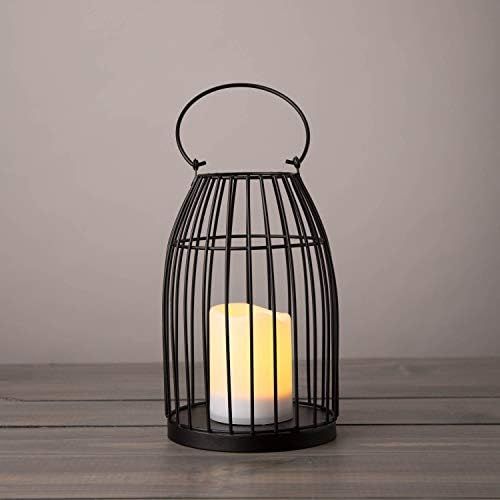 Outdoor Lantern Candle Holder - 10 Inch, Black Metal, Solar Powered Candle Included, Decorative Cent | Amazon (US)