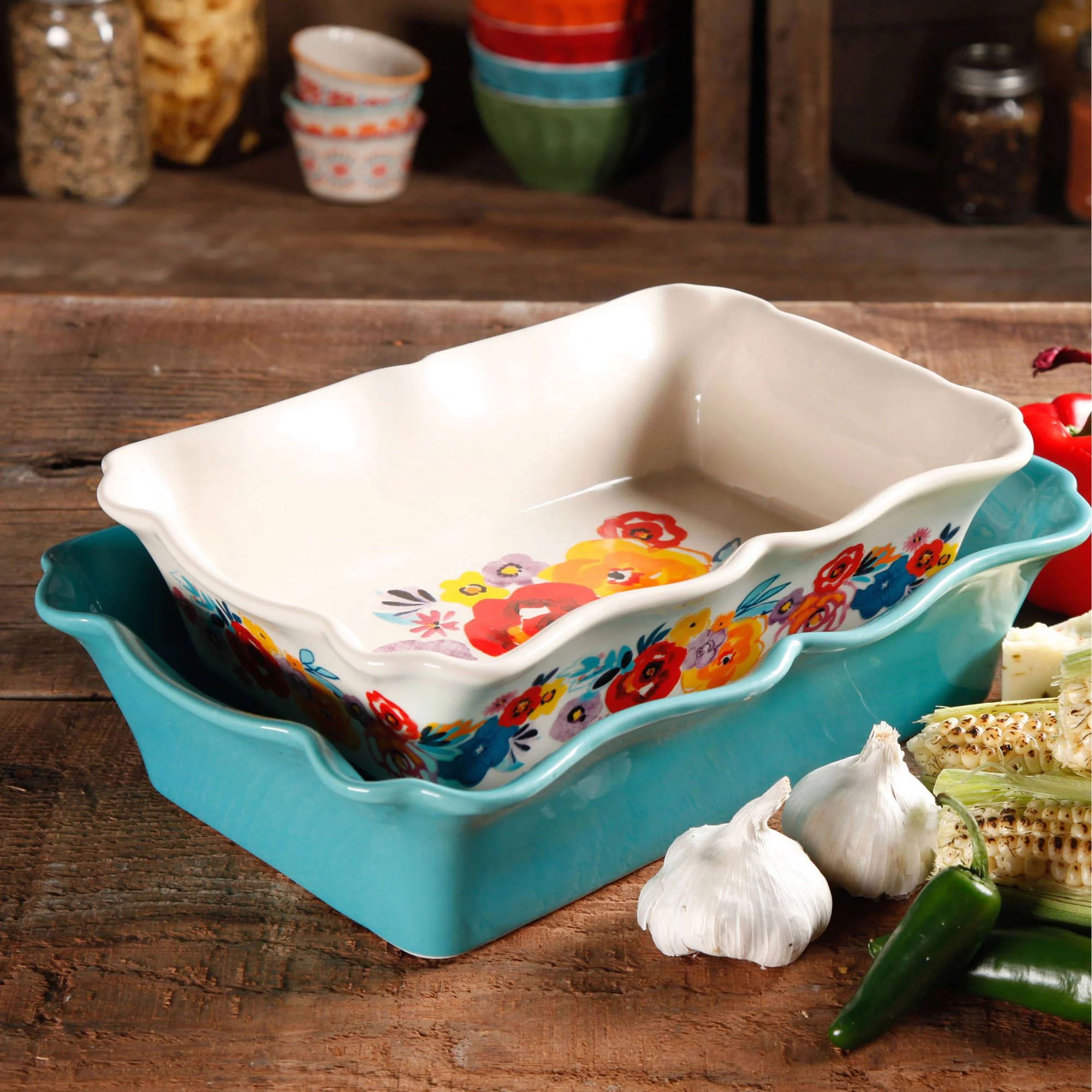 The Pioneer Woman 2-Piece Rectangular Ruffle Top Ceramic Bakeware Set - Walmart.com | Walmart (US)