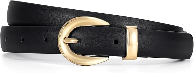 XZQTIVE Women Skinny Leather Belts for Jeans Dress Pants Fashion Ladies Thin Black Waist Belt wit... | Amazon (US)