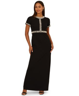 Adrianna Papell Women's Crewneck Embellished Ankle Dress - Black/Ivory | Macy's