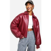 boohoo Women's Padded Faux Leather Bomber Jacket in Wine | Size: 10 | boohoo (US & Canada)