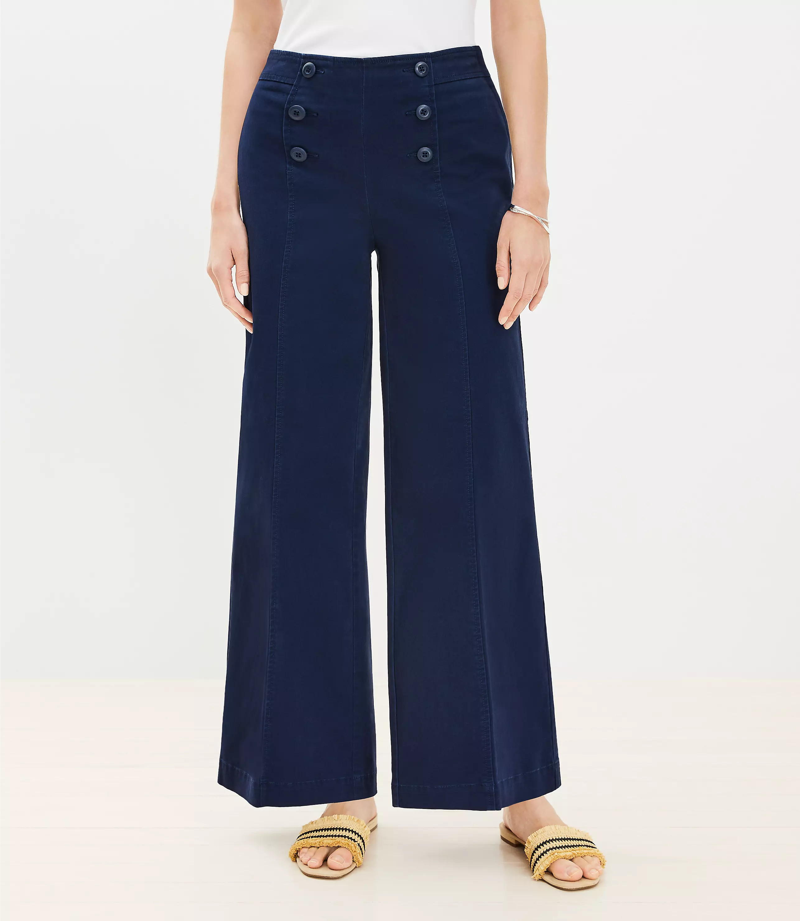 Petite Curvy Wide Leg Sailor Pants in Twill | LOFT