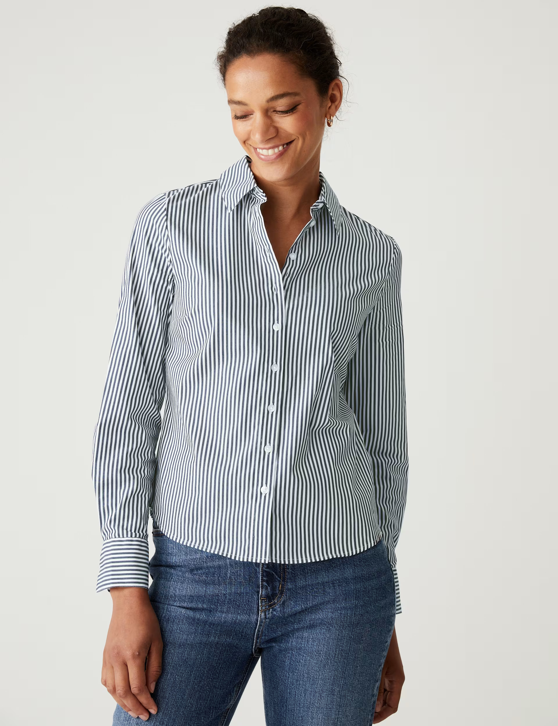 Cotton Rich Striped Fitted Shirt | Marks & Spencer (UK)