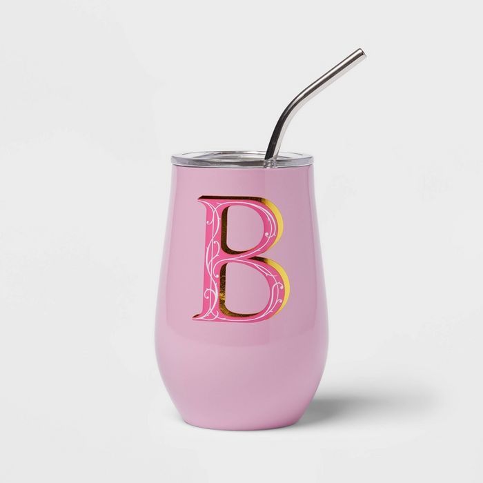 11.8oz Stainless Steel Monogram Wine Tumbler with Straw - Opalhouse™ | Target