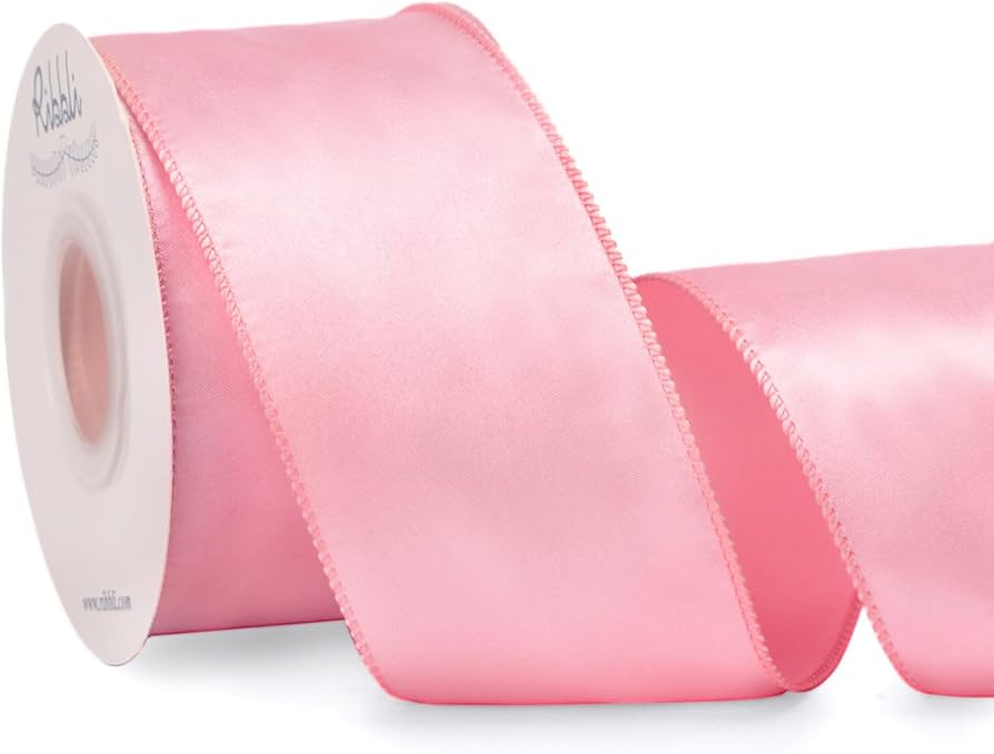 Ribbli Pink Satin Wired Ribbon 2.5 Inch Rose Gold Christmas Ribbon for Gift Wrapping Wreaths Garl... | Amazon (US)