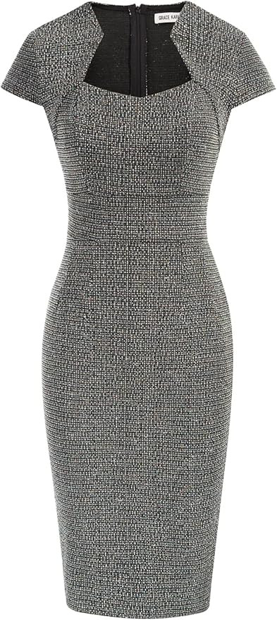 GRACE KARIN Women's Gorgeous Pencil Dress Cap Sleeve Tweed Pencil Dress for Work | Amazon (US)
