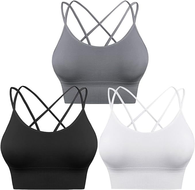 Sykooria 3 Pack Strappy Sports Bra for Women Sexy Crisscross for Yoga Running Athletic Gym Workou... | Amazon (US)