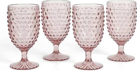 MARTHA STEWART Chauncey 4-Pack 14.2 oz Hobnail Handmade Glass Goblet - Pink | Amazon (US)