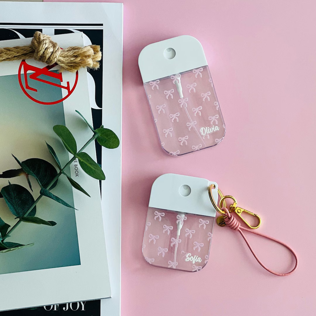 Pink Coquette Bow Refillable Empty Spray Bottle With Keyring, Minimalist Custom Mist Mini Travel ... | Etsy (US)