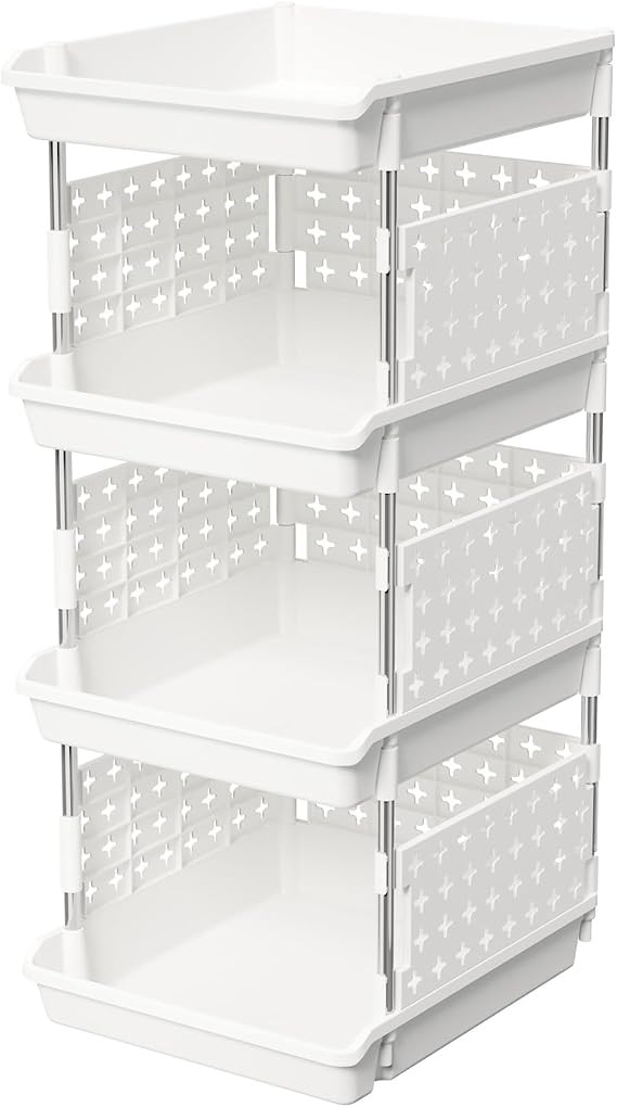 Lifewit Plastic Stackable Storage Baskets, 4 Tier Stacking Bins for Food and Clothes, Multifuncti... | Amazon (US)