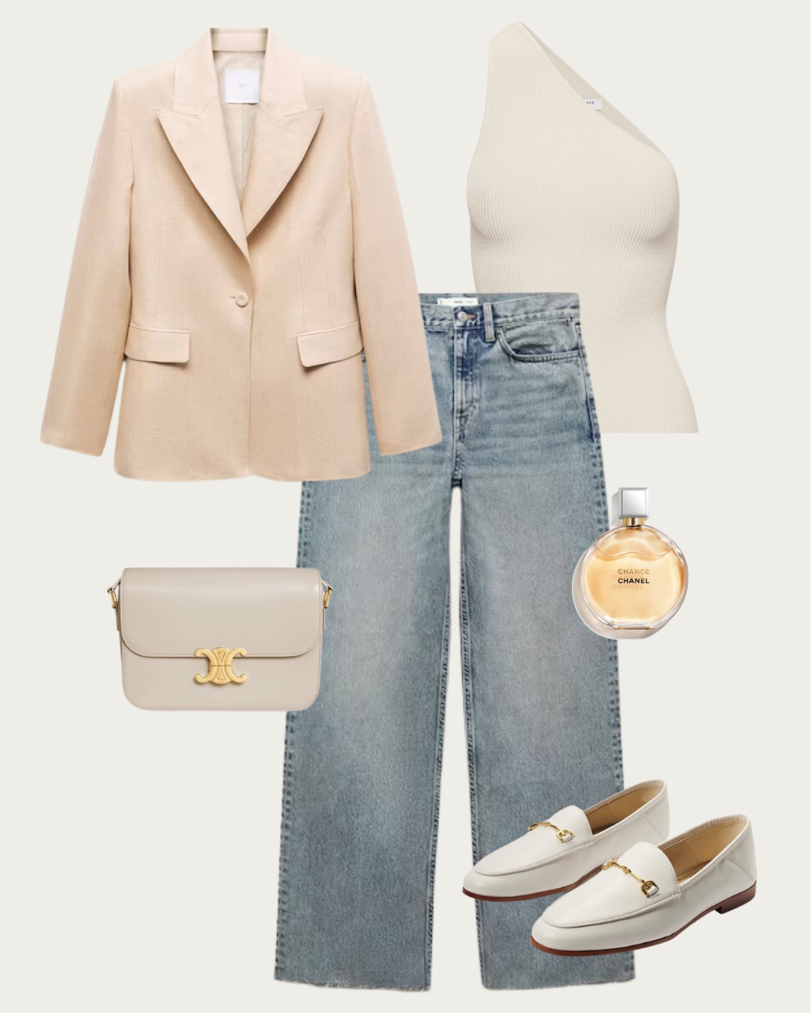 Spring into style with a soft peach blazer that brings warmth to any ensemble. Paired with classic denim jeans and a one-shoulder ribbed top, it's the epitome of effortless elegance. Accessorize with a luxe leather crossbody and loafers for a day-to-night look. Spritz on some Chanel for the final touch and find the whole look via my LTK shop! #ChicInDenim #PeachPalette #TimelessStyle #ShopMyLook #LTKspring #NeutralStyle #BlazerFashion #DenimAndPeach #EffortlessElegance #LTKcurator

#LTKstyletip #LTKworkwear #LTKU