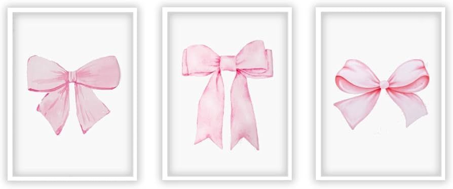 Pink Bow Print, Set of 3, Preppy Wall Art, Teen Room Decor, Preppy Poster, College Apartment Deco... | Amazon (US)