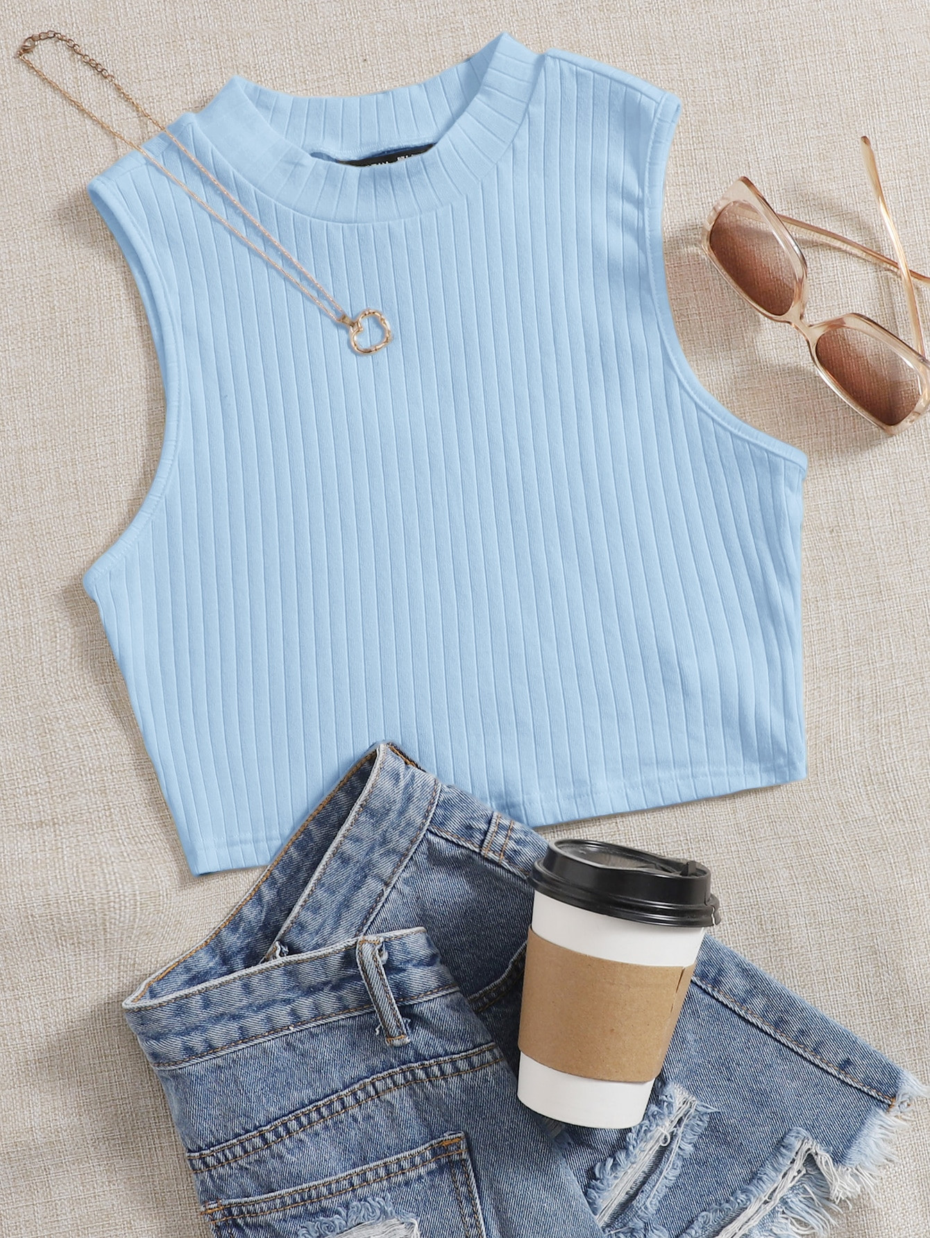 SHEIN EZwear Solid Rib-knit Tank Top | SHEIN