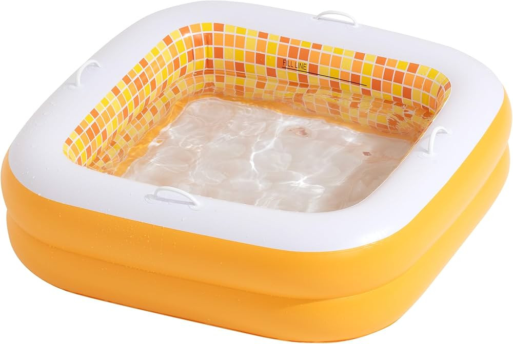 Baby Pool with Cushioned Floor, Grip Handles and Drain - Skin Safe Small Square Inflatable Kiddie... | Amazon (US)