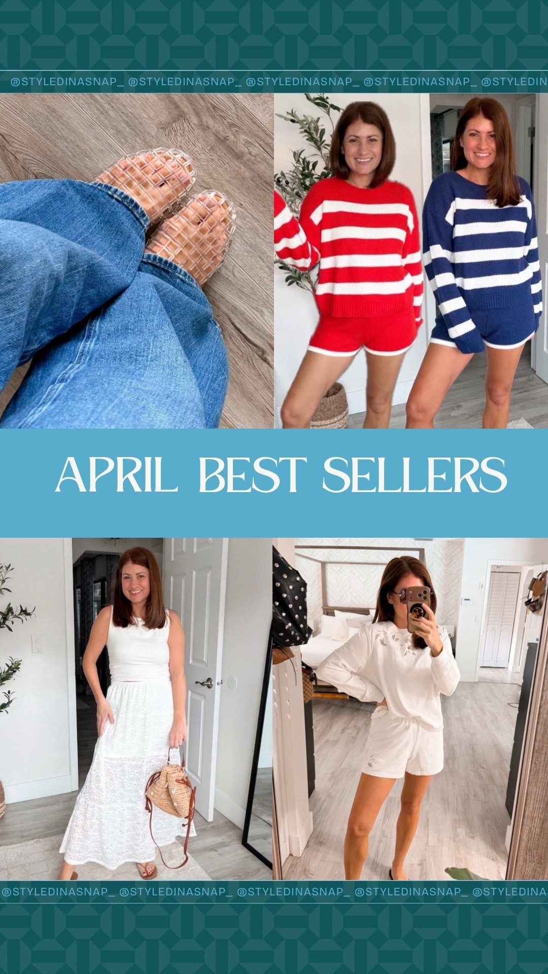 April bestsellers:
Target Jelly sandals 
Walmart striped lounge set 
Walmart lace skirt
Walmart ribbed tank
Target eyelet top & shorts 

#LTKSeasonal #LTKOver40