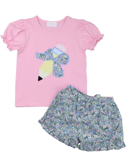 Pink Liberty Applique Pencil Short Set | Cecil and Lou