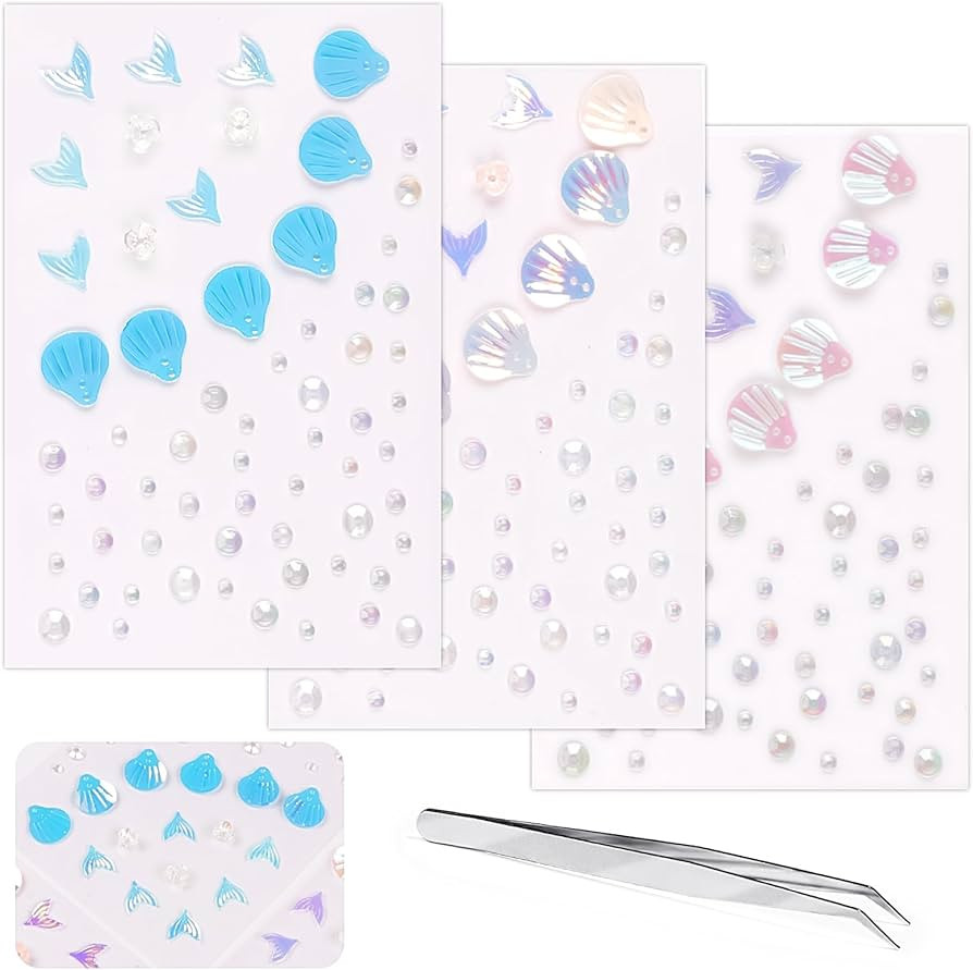 Glitter Rhinestone Tattoo Stickers for Makeup, Shell Fish Tail Flowers Face Eye Gems, Self Adhesi... | Amazon (US)