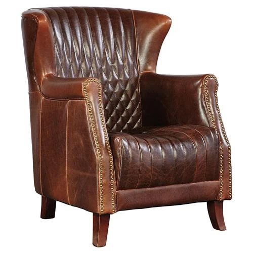 Sherriline Modern Classic Brown Upholstered Leather Cushion Wing Chair | Kathy Kuo Home