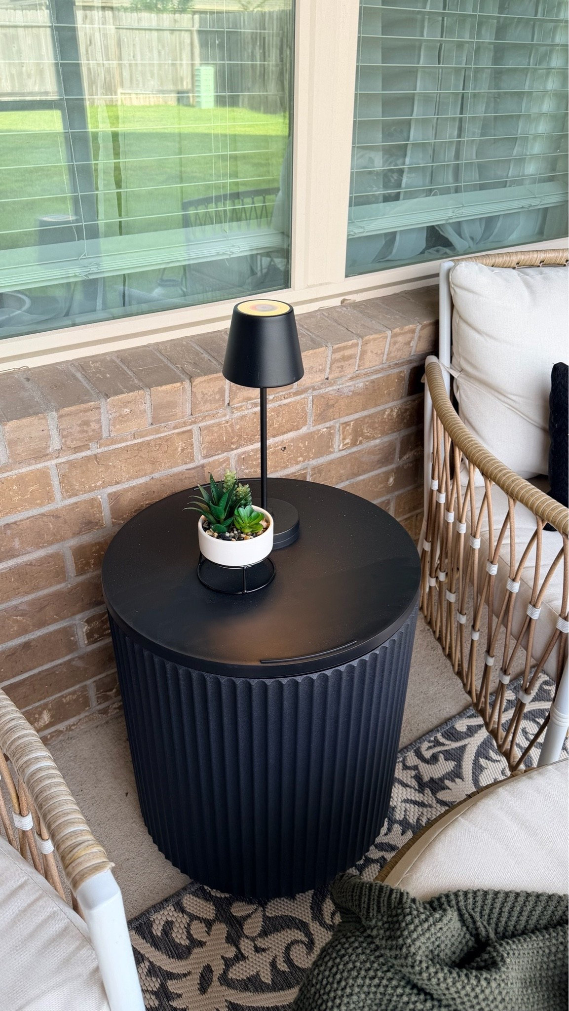 The little details are what made my patio feel finished. ✨ This outdoor side table, cordless lamp, and faux succulent add the perfect modern touch while keeping the space functional.

#LTKHome #LTKdayinmylife