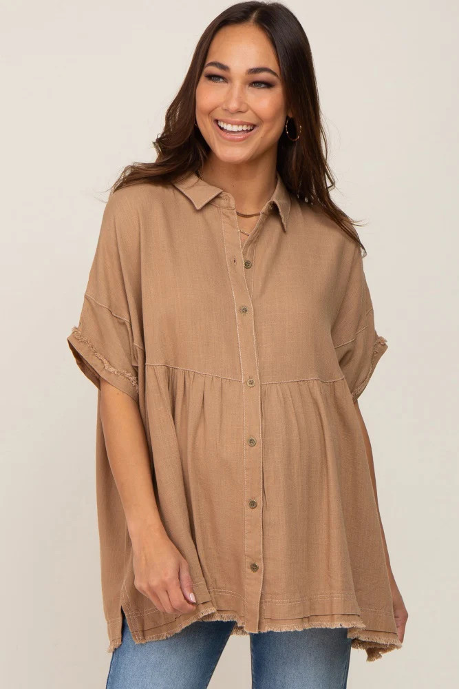 Moha Button Up Contrast Stitch Short Sleeve Maternity Top | PinkBlush Maternity