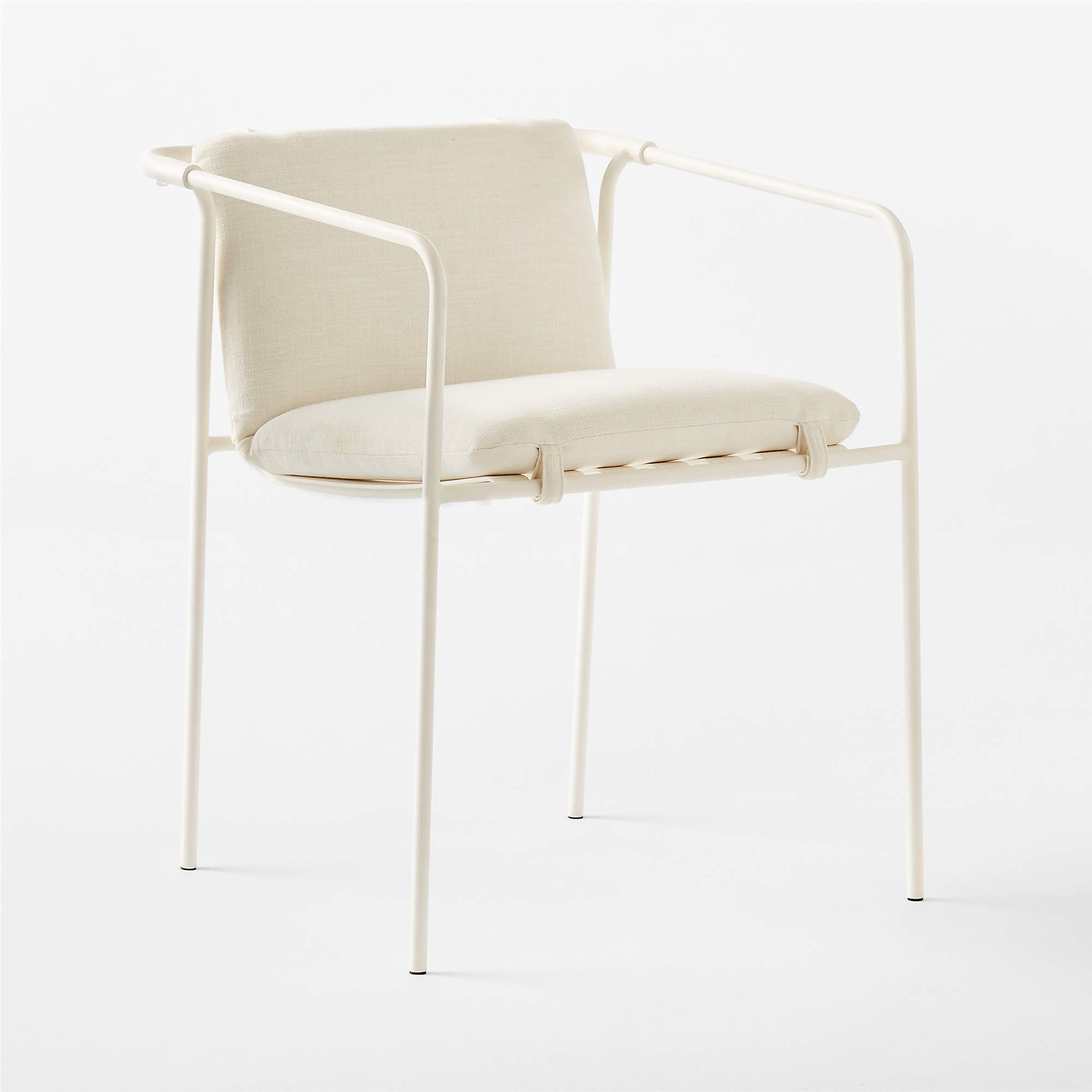 Navene Modern White Outdoor Dining Armchair with White Cushions + Reviews | CB2 | CB2
