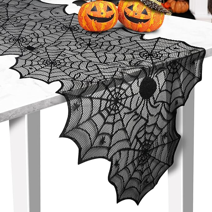 Halloween Table Runner, Black Lace Spider Web Table Runners for Halloween Decor/Party Dinner Tabl... | Amazon (US)